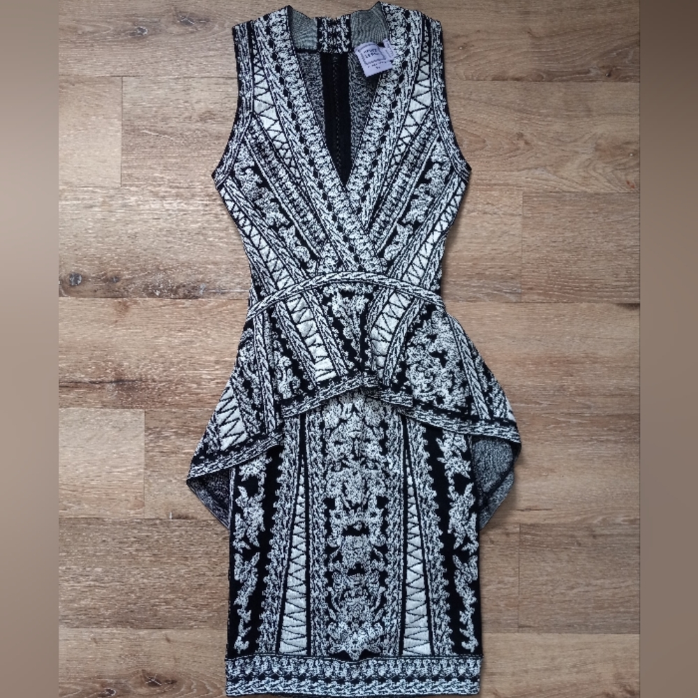 Herve Leger Heavy Knit Peplum Stretch Dress Size XS
